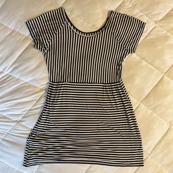 💚 a.n.a. Midi Short Sleeve Dress Black White XL - Picture 2 of 5